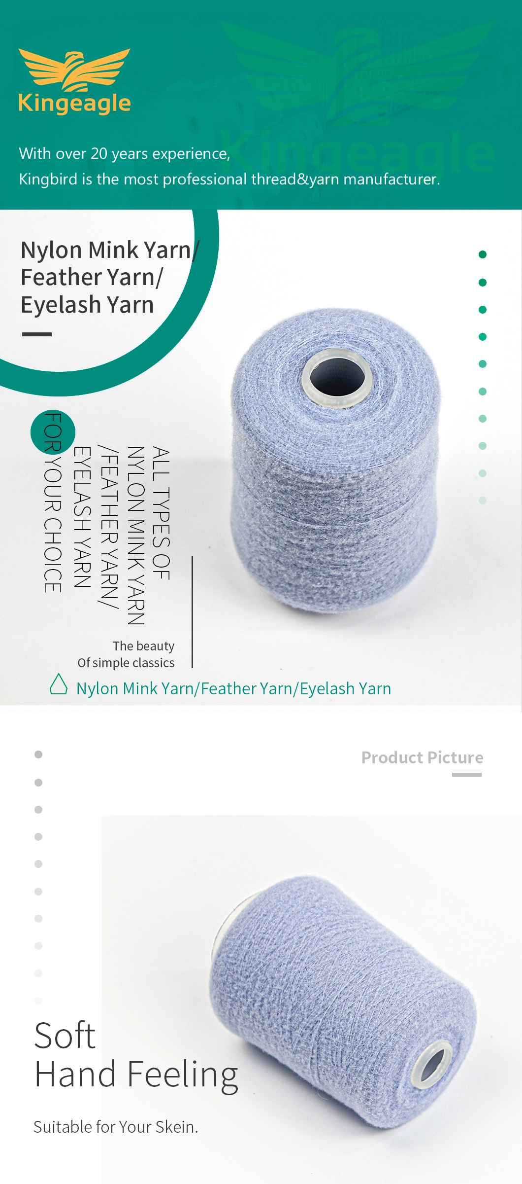 Kingeagle 2023 Wholesaler 100% Nylon Mink Hair Feather Yarn Fancy Knitting Yarn